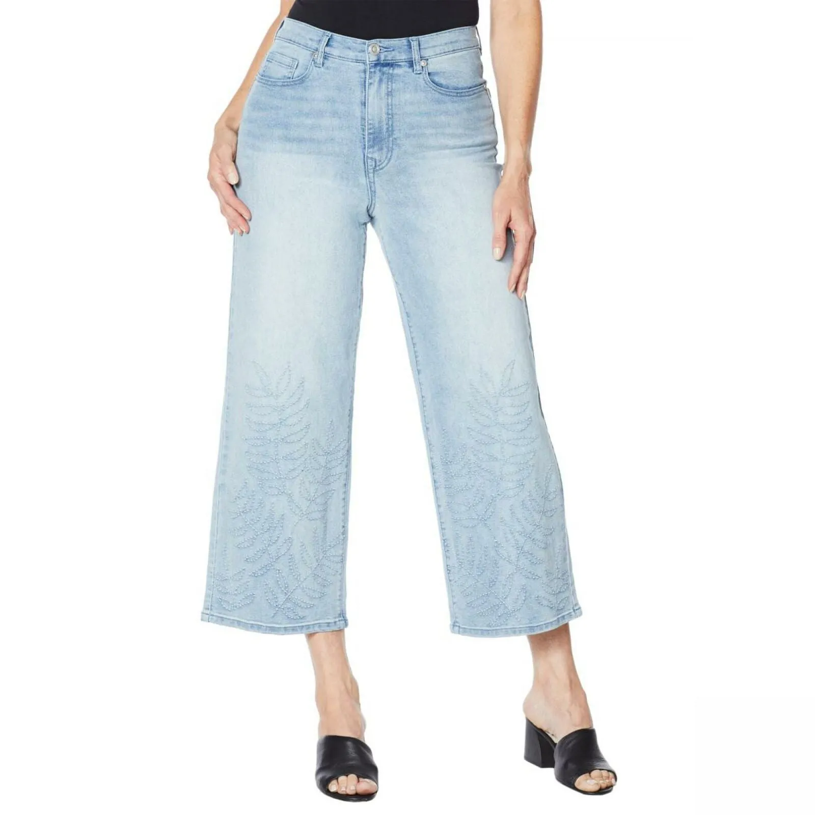 DG2 by Diane Gilman Women's Classic Stretch Needle Punch Cropped Wide Leg Jeans