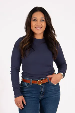 Double Layered Ribbed Long-Sleeved Shirt | Navy