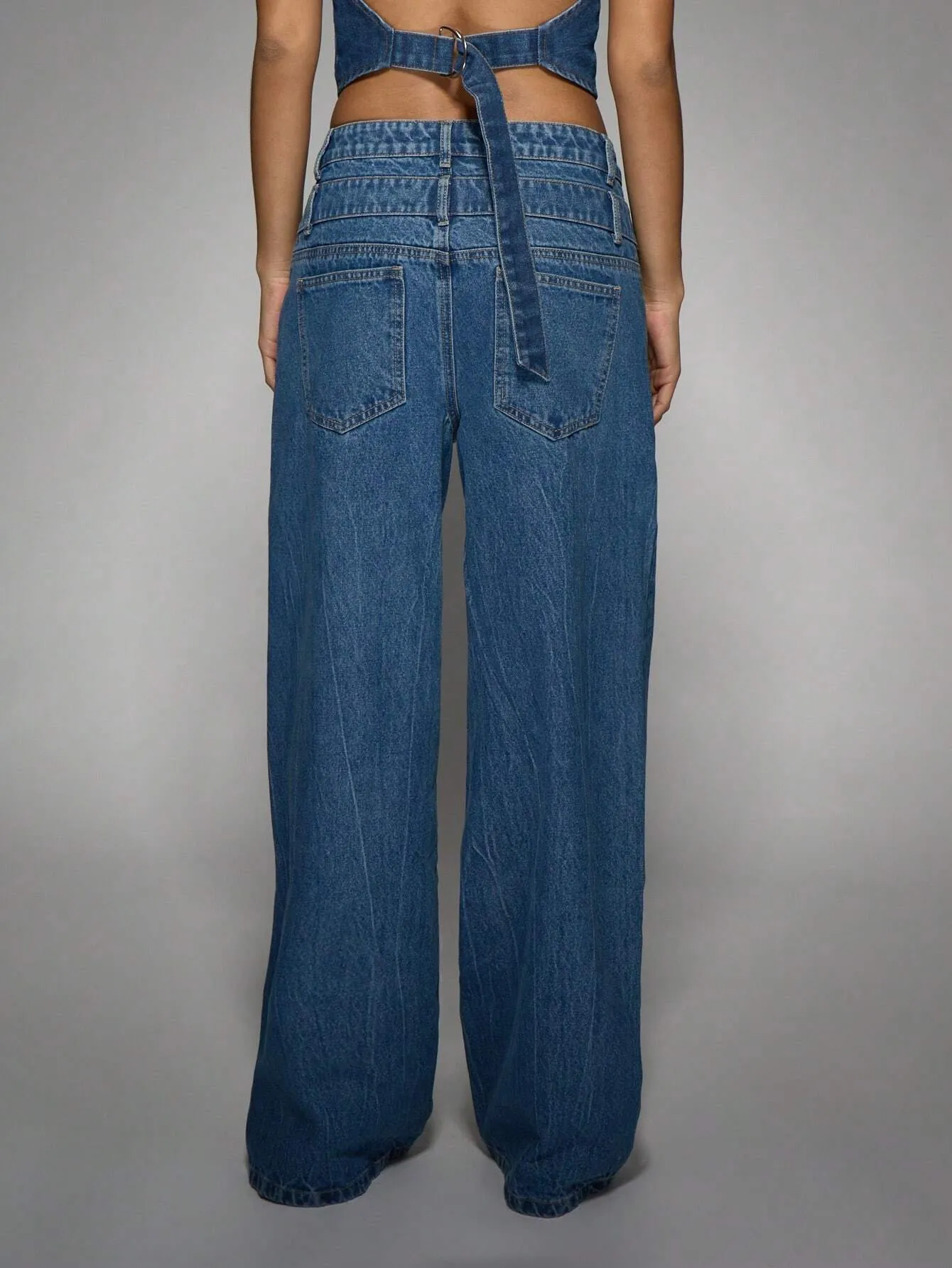 Double Waistband Baggy Jeans – Trendy Loose-Fit Denim for Effortless Style