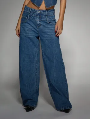 Double Waistband Baggy Jeans – Trendy Loose-Fit Denim for Effortless Style