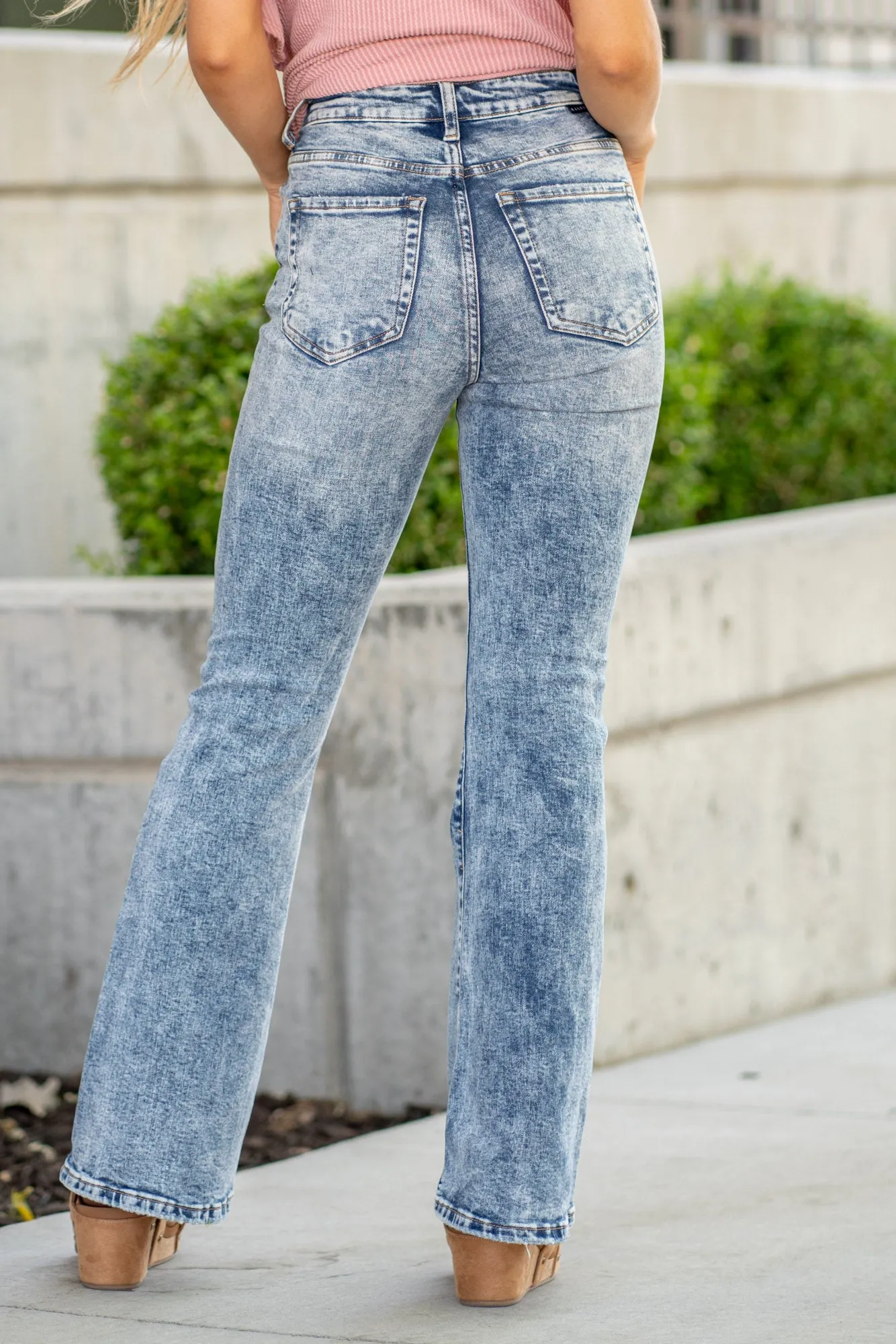 Downtown Daze High Rise Distressed Knee Flare