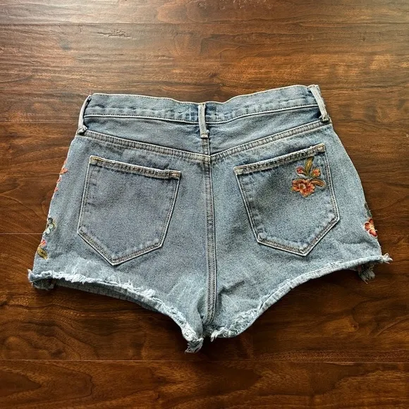 Driftwood Maui Goldie Shorts Floral Embroidered Flowers Denim Size 28 3”
