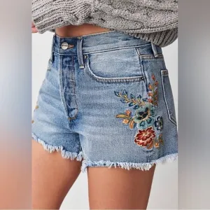 Driftwood Maui Goldie Shorts Floral Embroidered Flowers Denim Size 28 3”