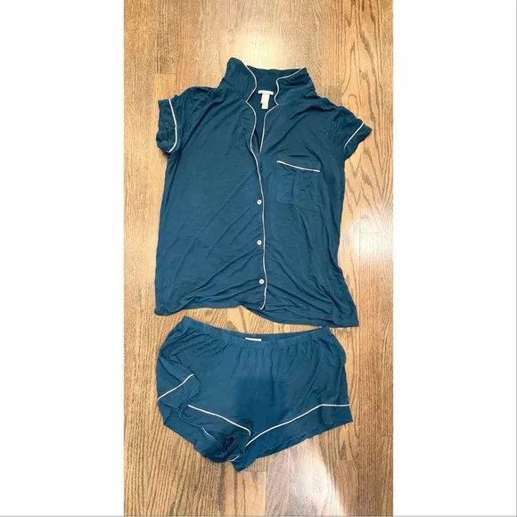 Eberjay Gisele Tencel Modal Relaxed Short PJ Set Large Teal Blue Comfy Pajamas