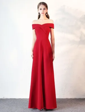 Evening Dresses Burgundy Off The Shoulder Prom Dress Satin Floor Length Formal Party Dress Wedding Guest Dress