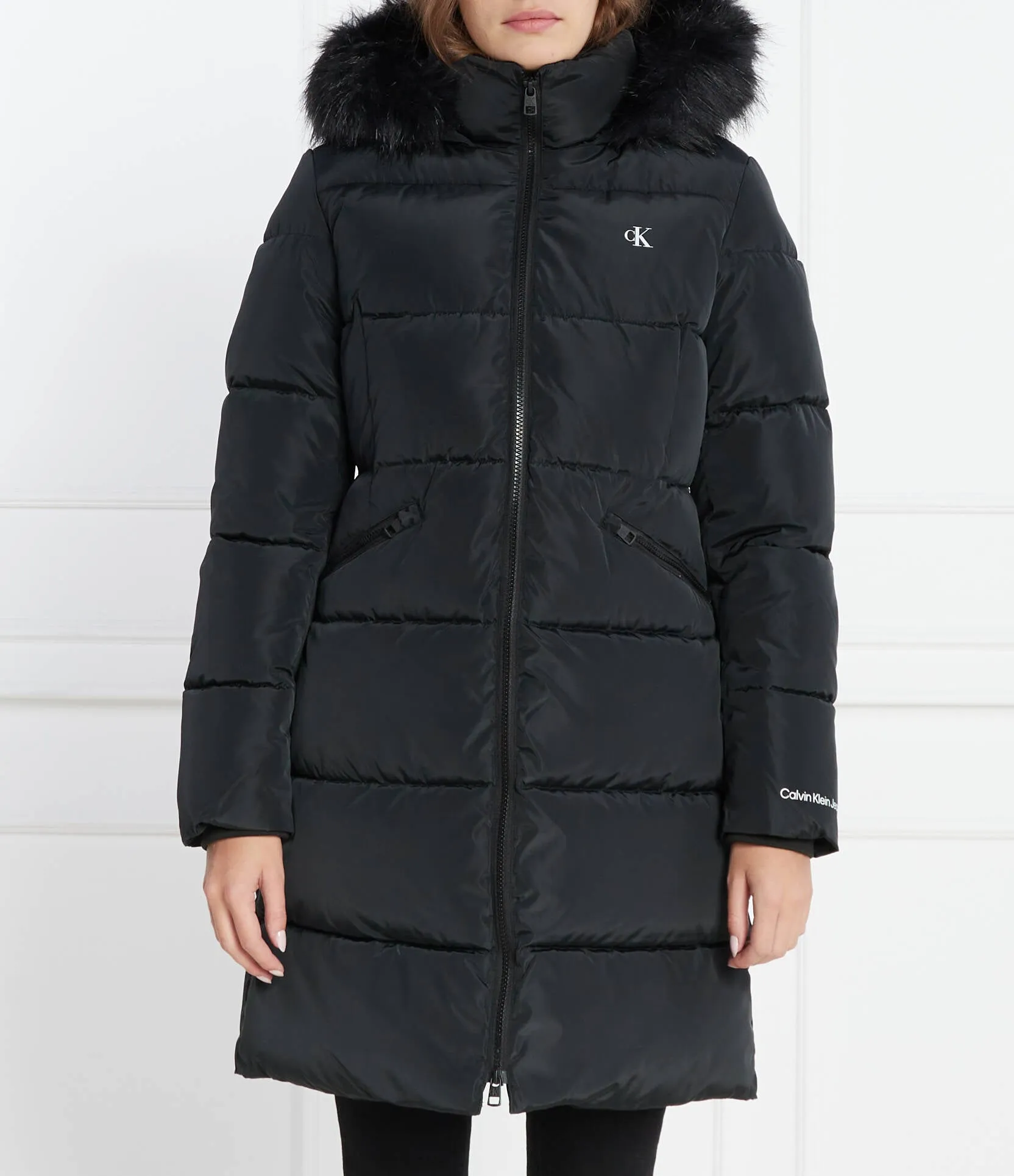 Faux Fur Hooded Fitted Long Jkt