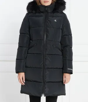 Faux Fur Hooded Fitted Long Jkt