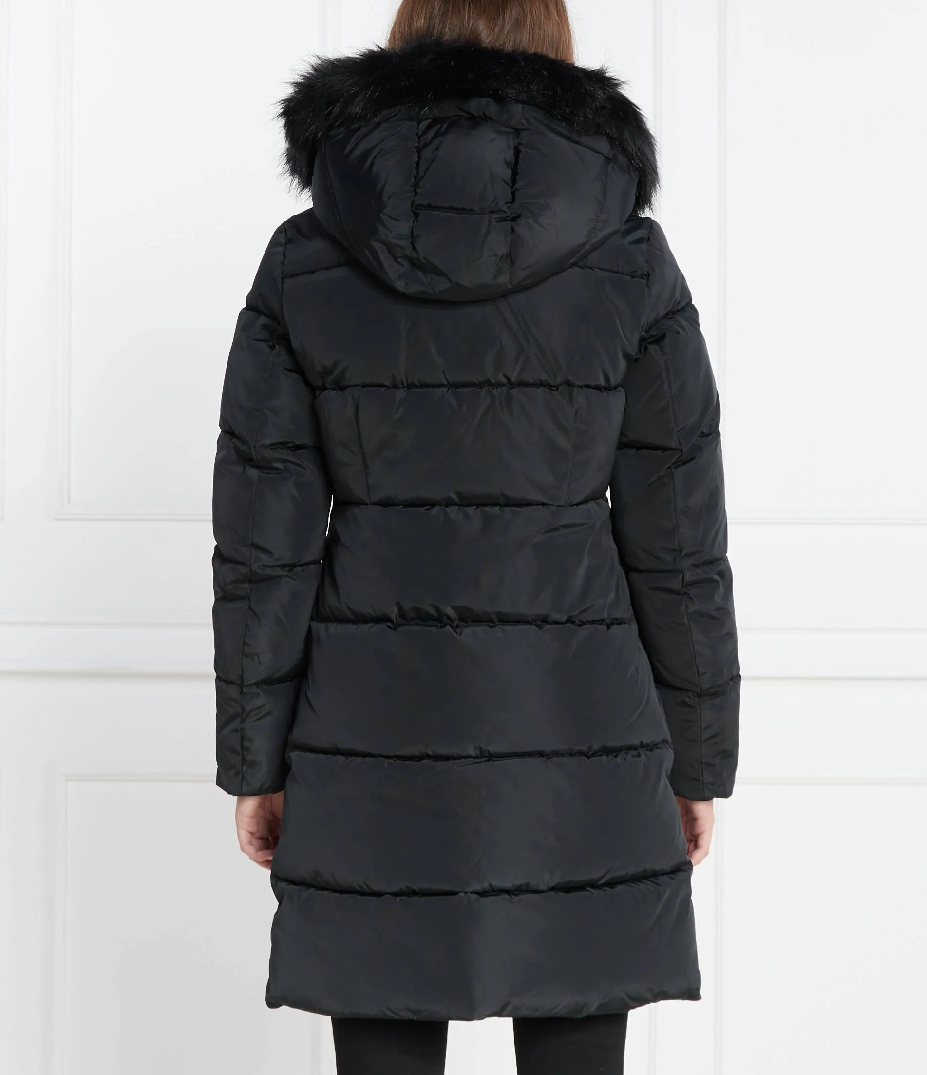 Faux Fur Hooded Fitted Long Jkt