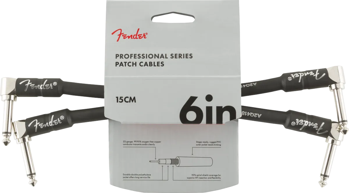 Fender Professional Series Instrument Cable 2-Pack, Angle/Angle, 6", Black