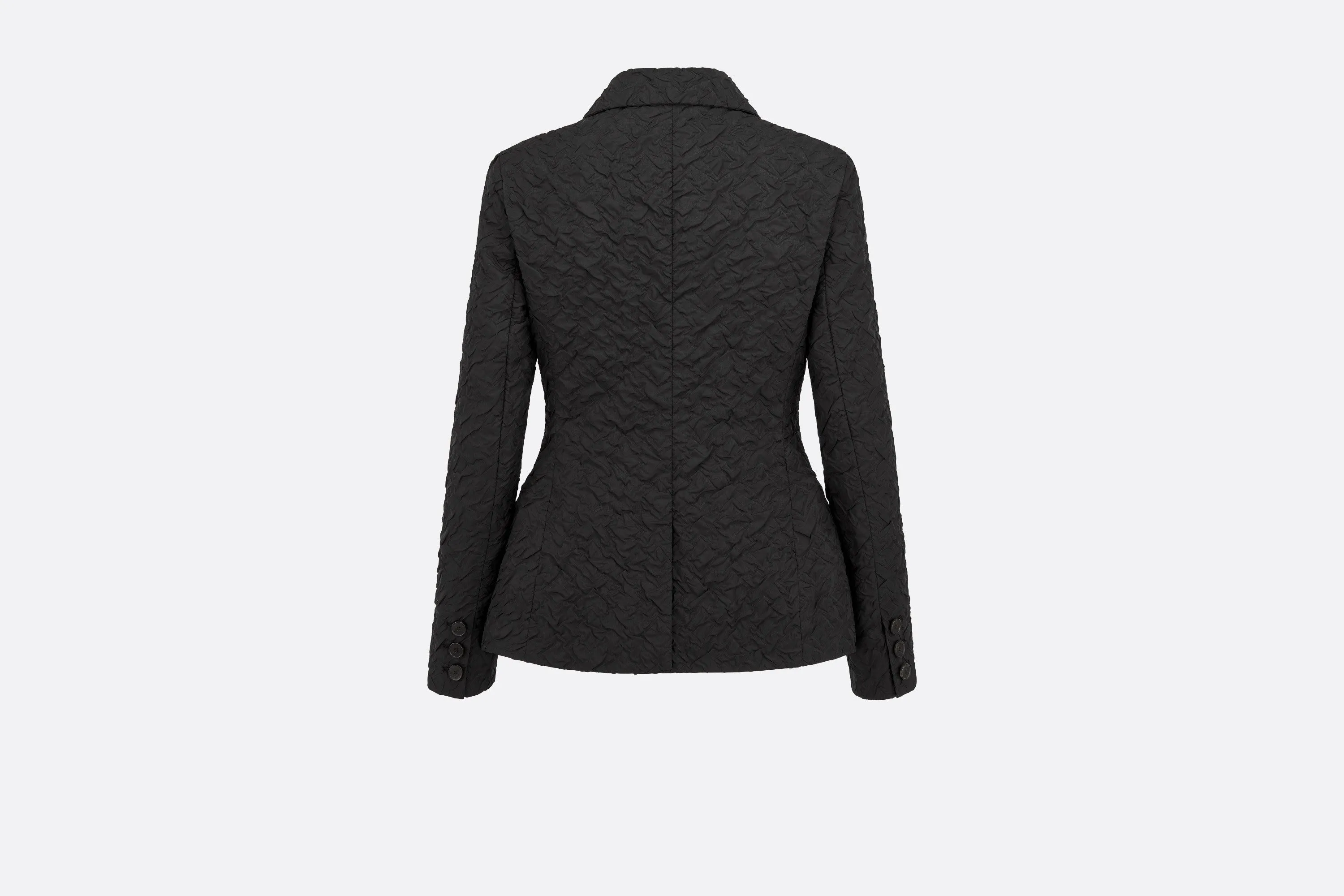 Fitted Jacket • Black Cloqué-Effect Technical Jacquard