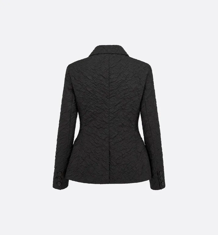 Fitted Jacket • Black Cloqué-Effect Technical Jacquard