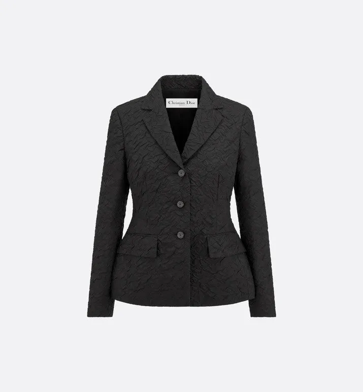 Fitted Jacket • Black Cloqué-Effect Technical Jacquard