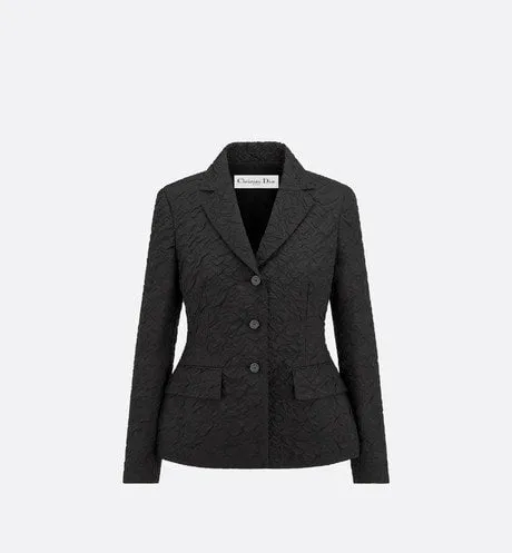 Fitted Jacket • Black Cloqué-Effect Technical Jacquard
