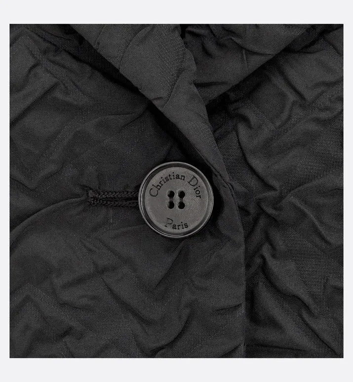 Fitted Jacket • Black Cloqué-Effect Technical Jacquard