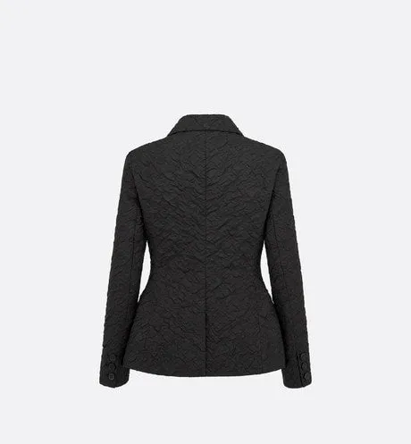 Fitted Jacket • Black Cloqué-Effect Technical Jacquard