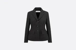 Fitted Jacket • Black Cloqué-Effect Technical Jacquard