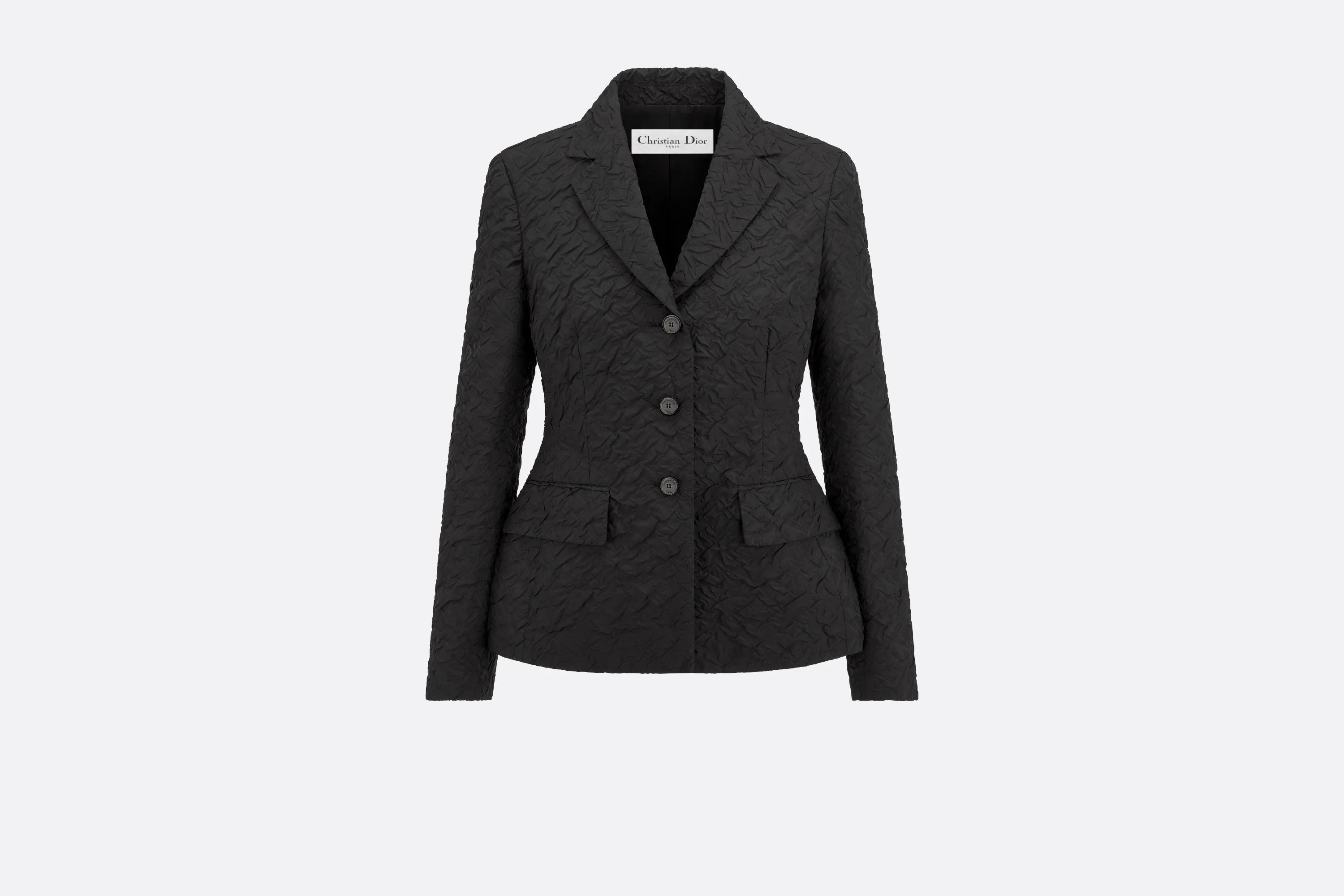 Fitted Jacket • Black Cloqué-Effect Technical Jacquard