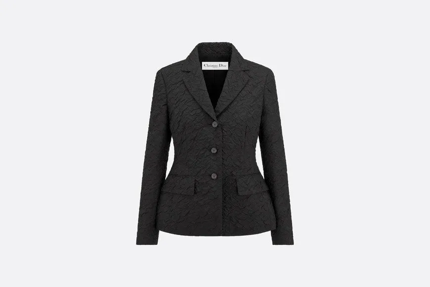 Fitted Jacket • Black Cloqué-Effect Technical Jacquard