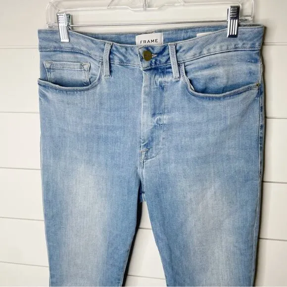 FRAME Le One High Rise Super Stretch Skinny Jeans Caspio Light Wash Size 2