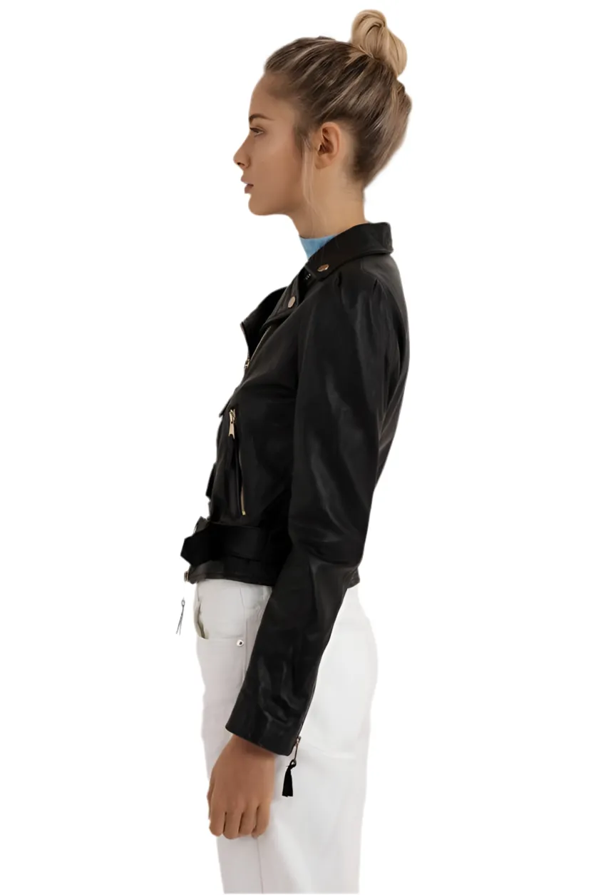 Genuine Leather Belt Biker Jacket