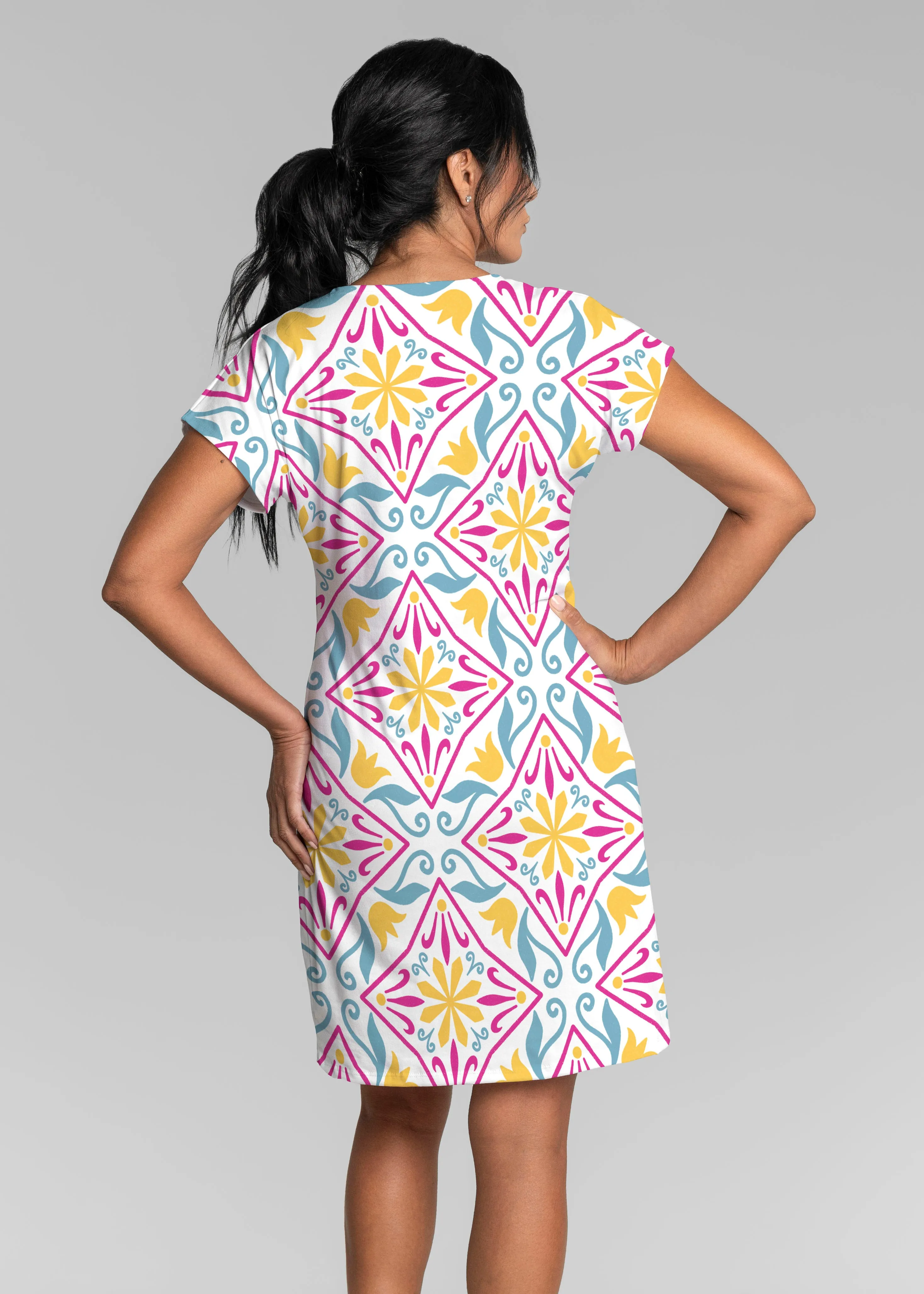Geo Tile Blue (8158) ~ Lucy Tee Dress