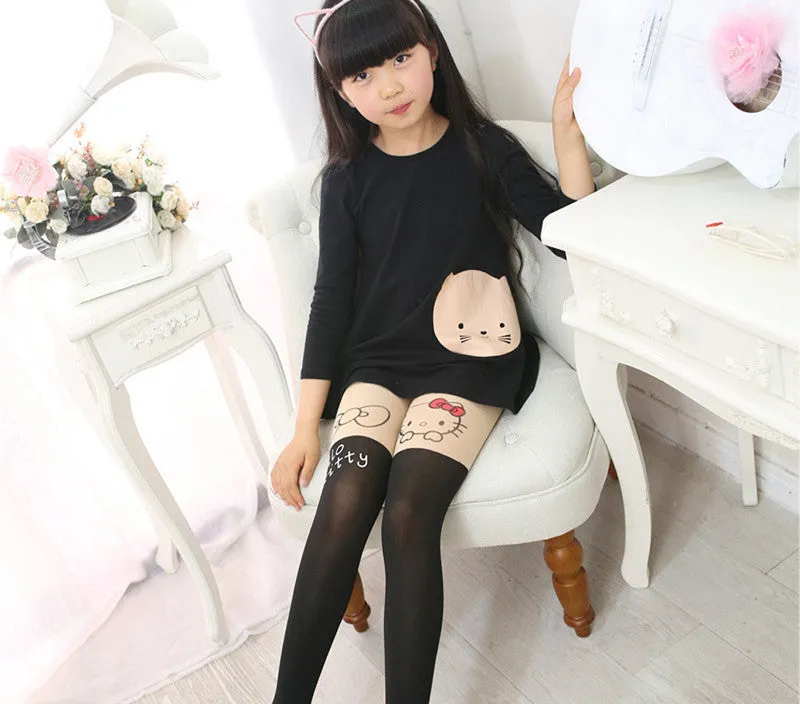 Girl's Kids Splice Thick Baby Devil Cat Elastic Waist Tight Cotton Velvet Stocking Knitted Stitching Pantyhose T0192