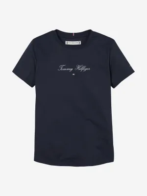 Girls Script Logo Slim T-Shirt in Navy