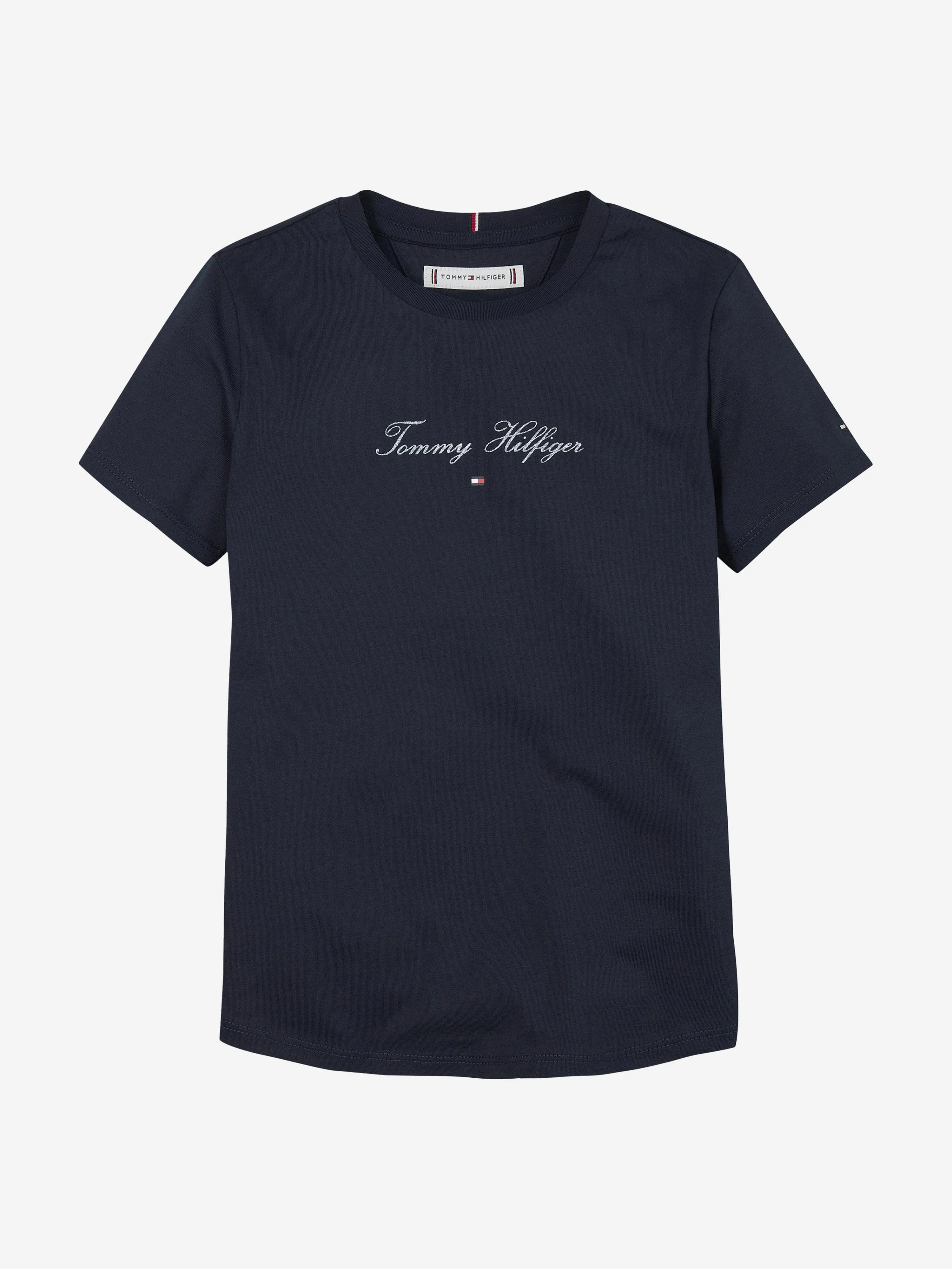 Girls Script Logo Slim T-Shirt in Navy