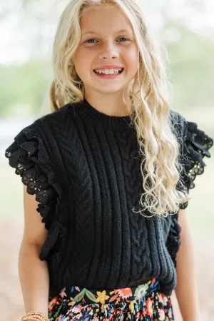 Girls: The Katie Black Cable Knit Sweater