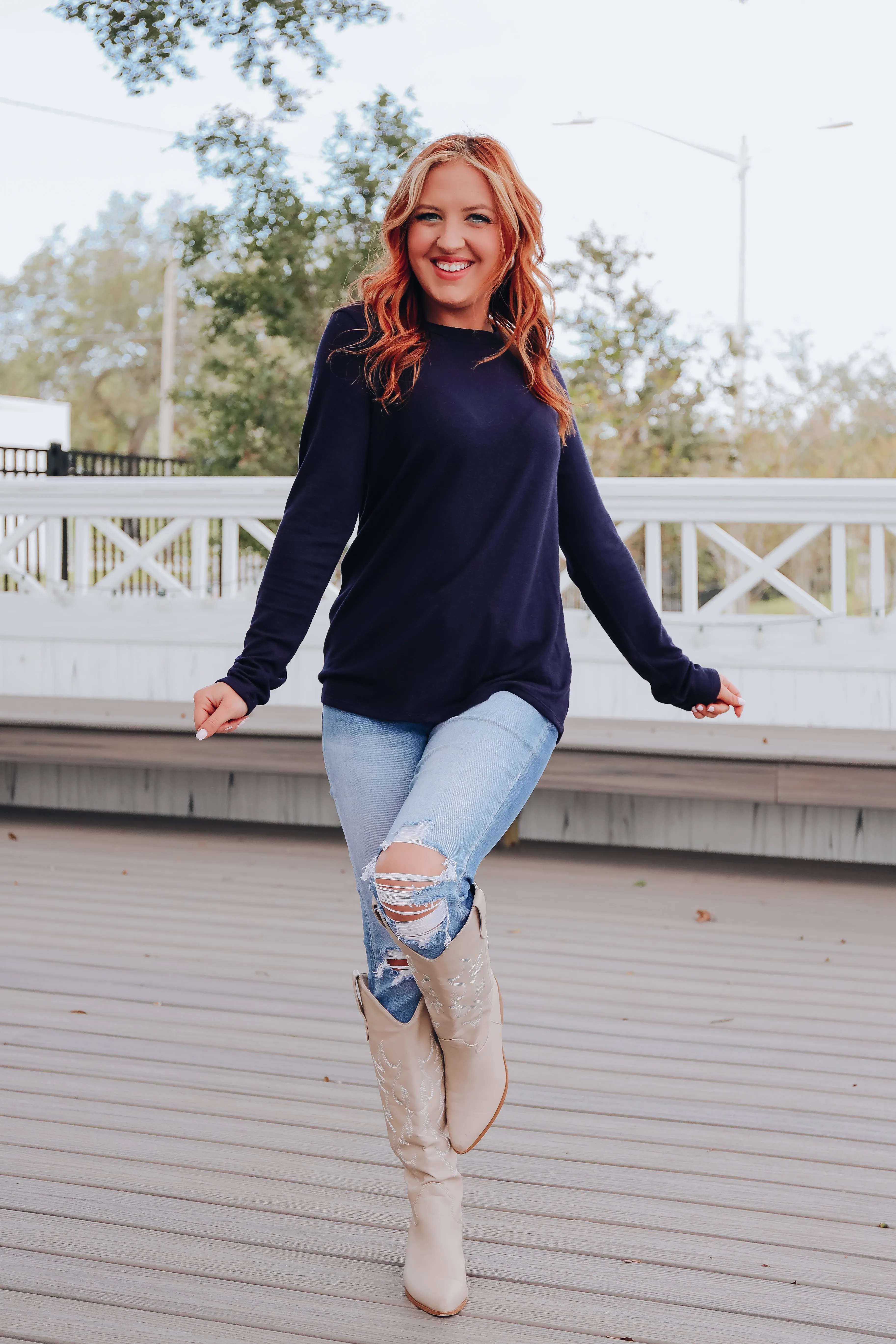 Go-To-Style Solid Knit Top - Navy