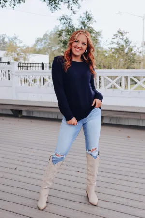 Go-To-Style Solid Knit Top - Navy