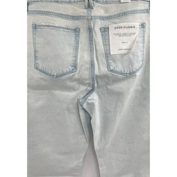 Good American Good Classic Side Slit Hi Rise Light Wash Jeans Size 18 $169