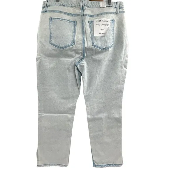 Good American Good Classic Side Slit Hi Rise Light Wash Jeans Size 18 $169