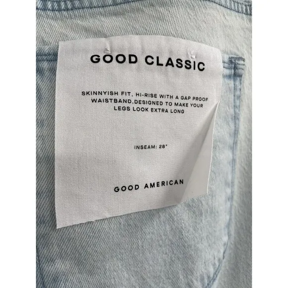 Good American Good Classic Side Slit Hi Rise Light Wash Jeans Size 18 $169