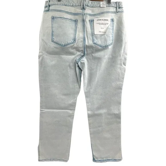 Good American Good Classic Side Slit Hi Rise Light Wash Jeans Size 18 $169