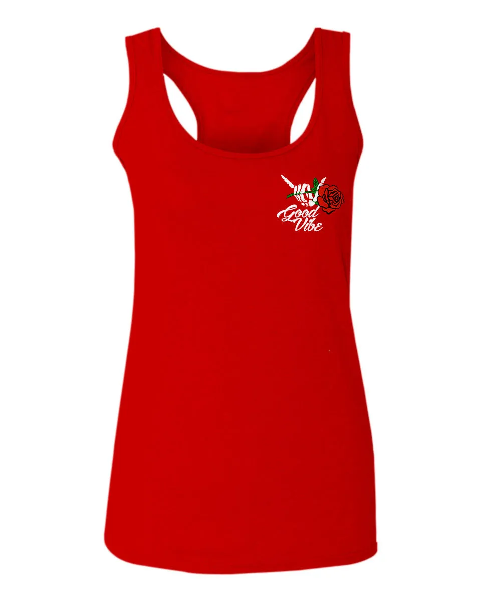 Good Vibe Flowers Bones Hand Shaka Cool Vintage Hipster  women's Tank Top sleeveless Racerback