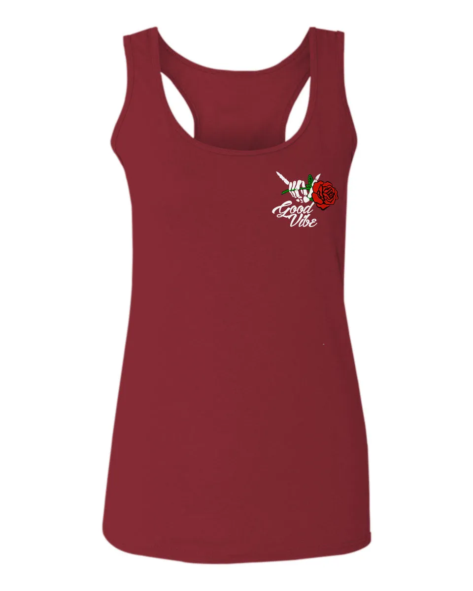 Good Vibe Flowers Bones Hand Shaka Cool Vintage Hipster  women's Tank Top sleeveless Racerback