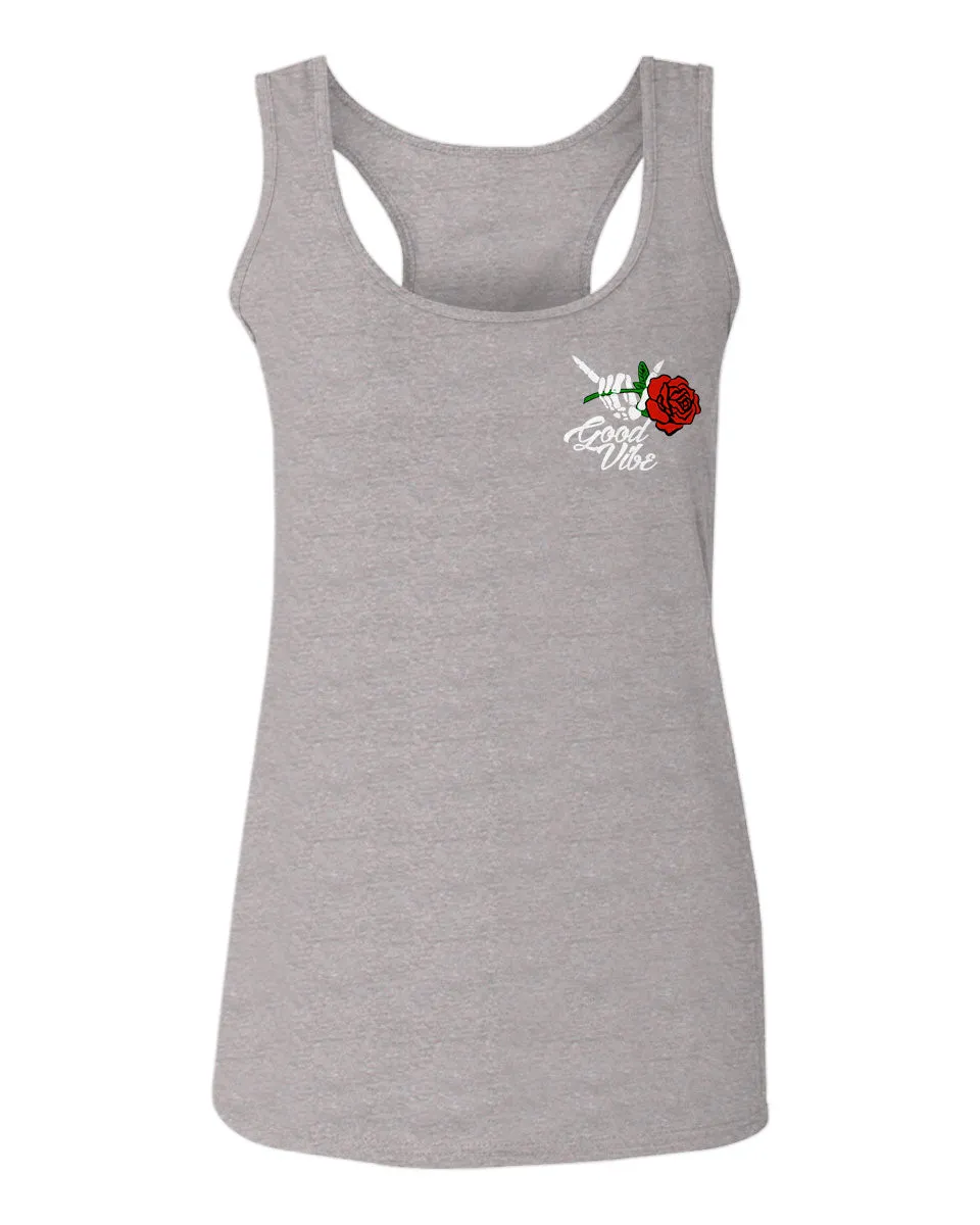 Good Vibe Flowers Bones Hand Shaka Cool Vintage Hipster  women's Tank Top sleeveless Racerback