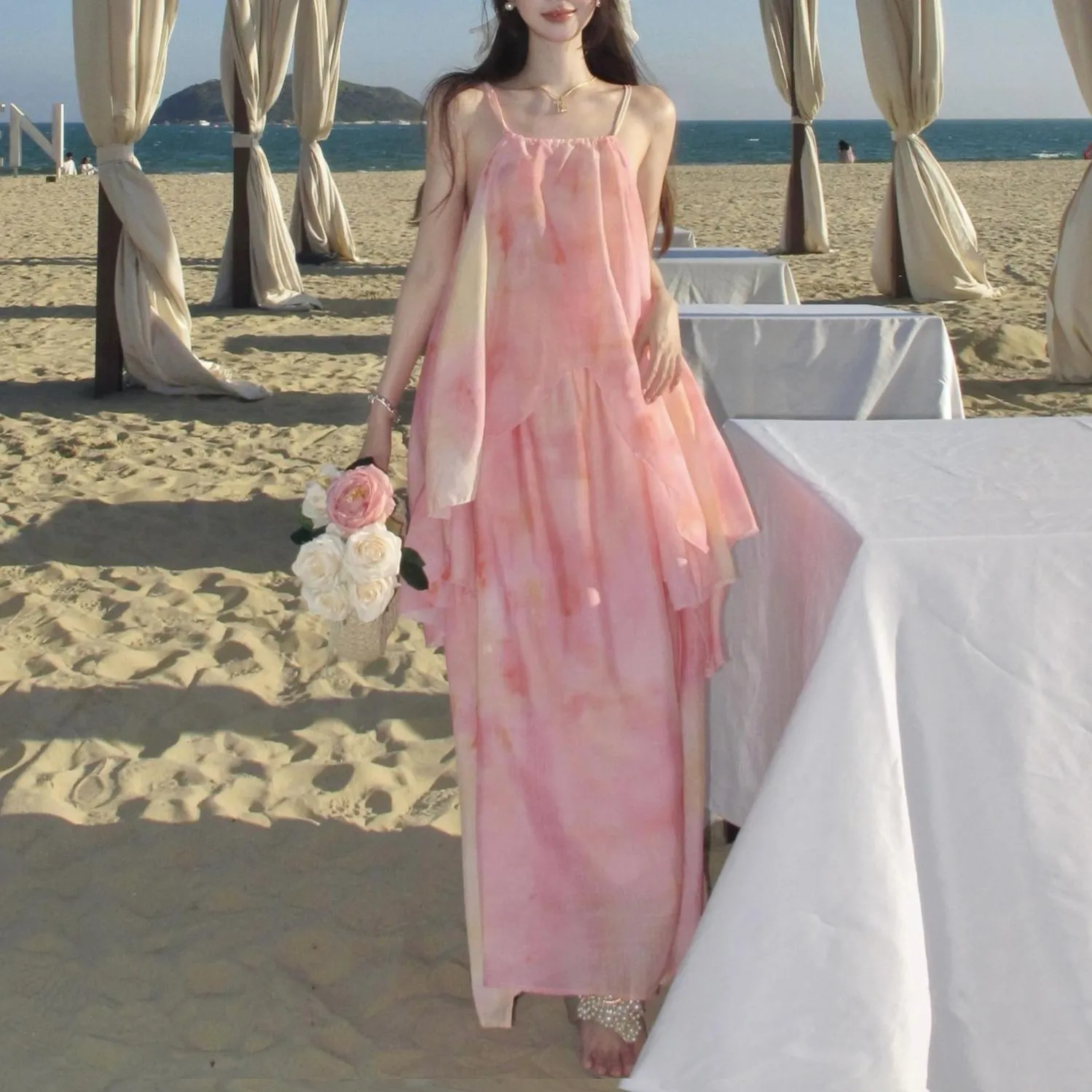 Graceful Women's Strappy Dress for Effortless Vacation Style