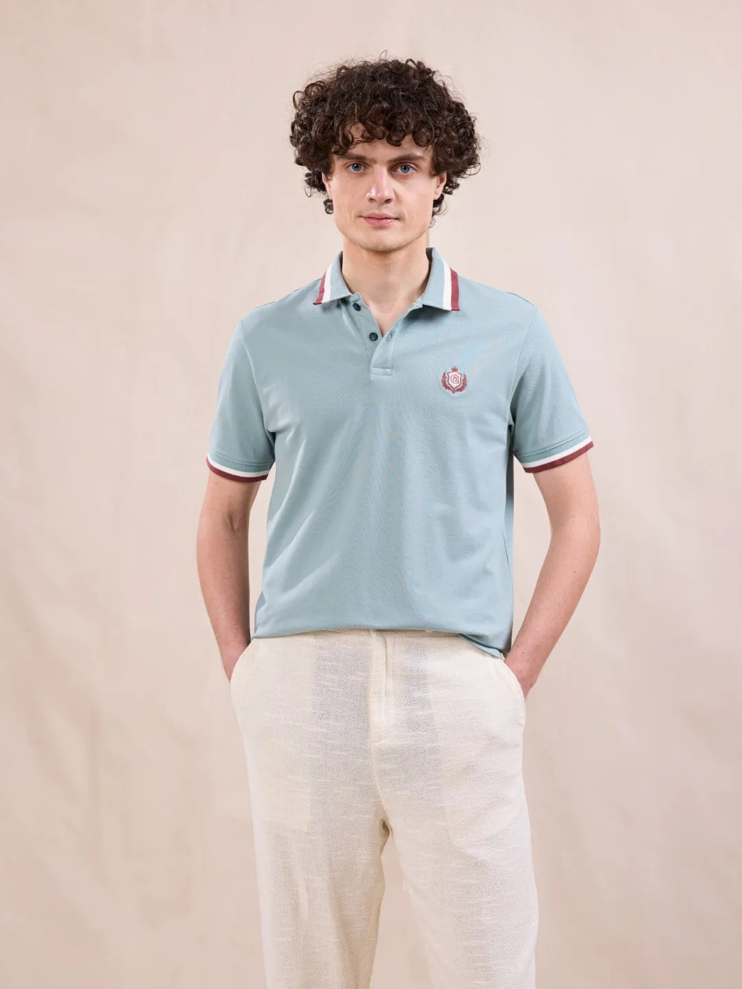 Green Jacquard Cotton Polo T-Shirt