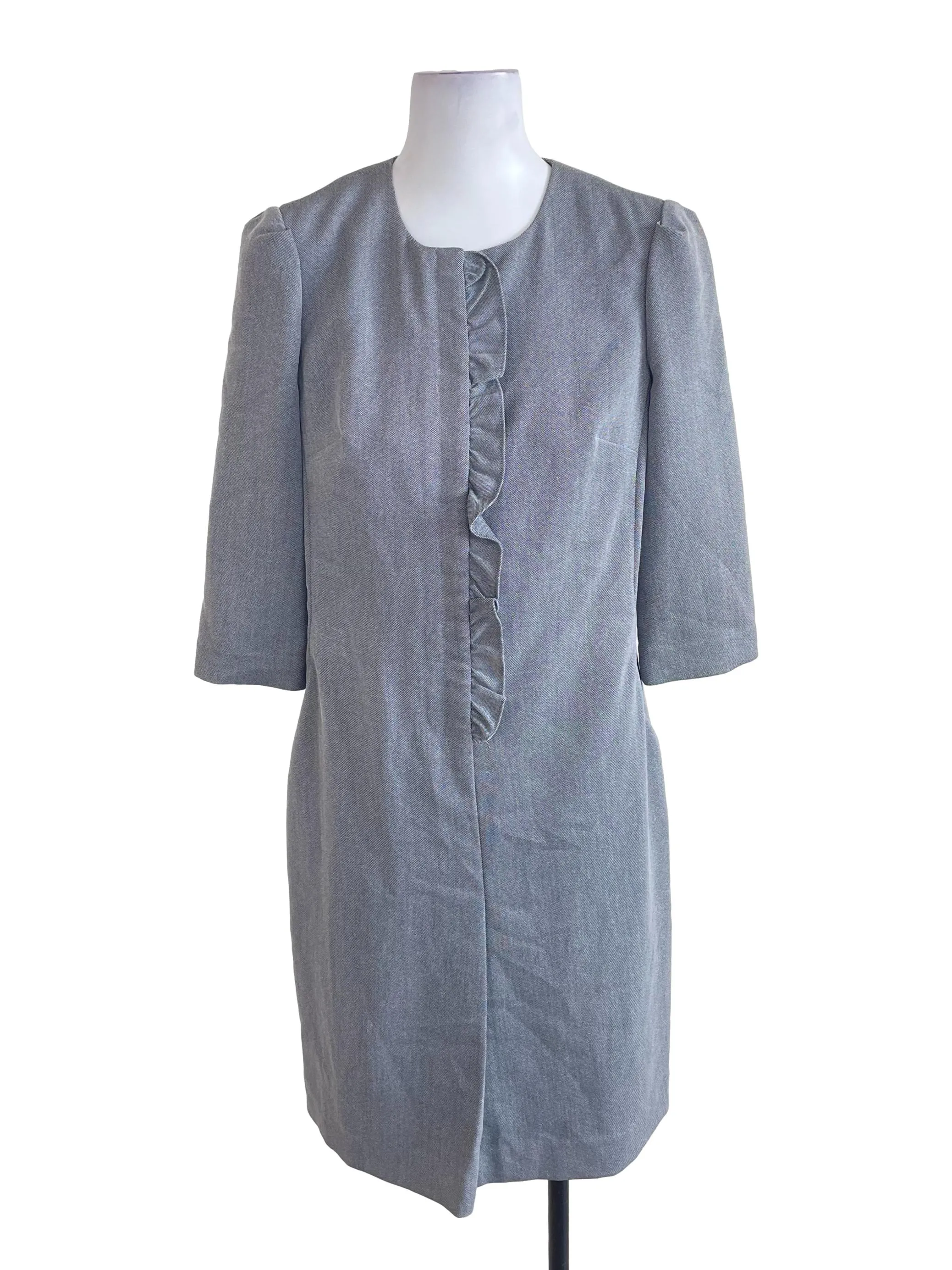 Grey Ruffled Fitted Dress