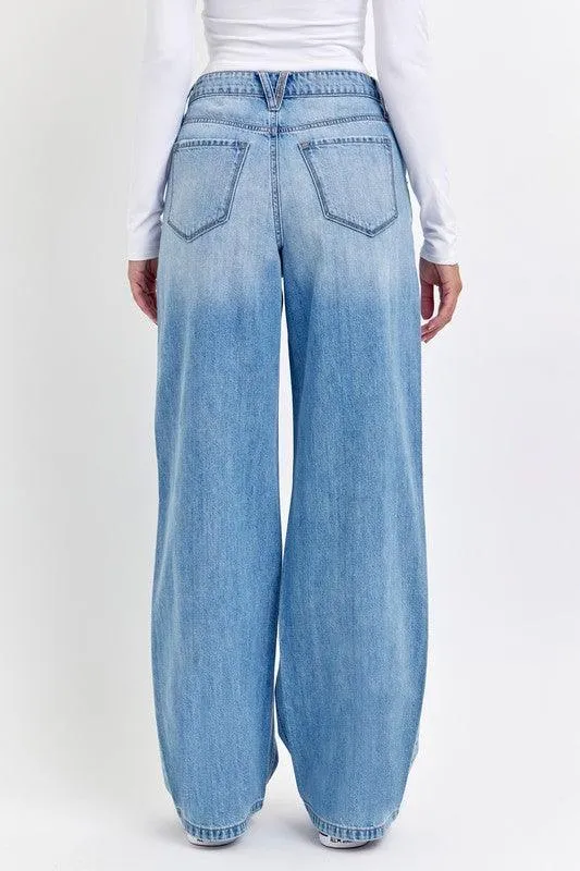 High Rise Wide Leg with Double Scoop Pocket DENIUM JEAN