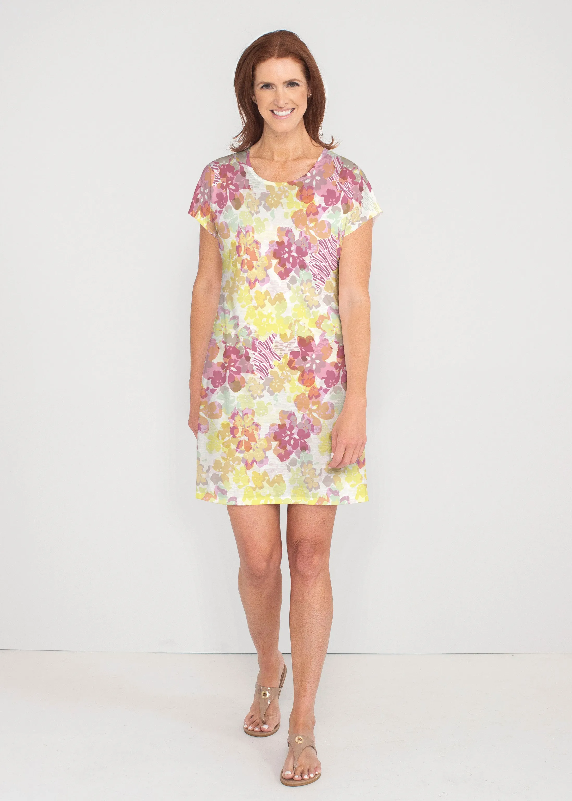 Hollyhocks (8070) ~ French Terry Short Sleeve Crew Dress