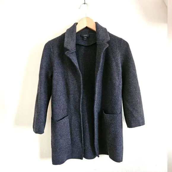 J. CREW Black 100% Merino Wool Open Front Sweater Blazer in Dark Grey | sz XXS