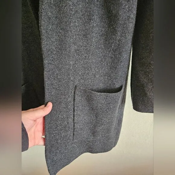 J. CREW Black 100% Merino Wool Open Front Sweater Blazer in Dark Grey | sz XXS