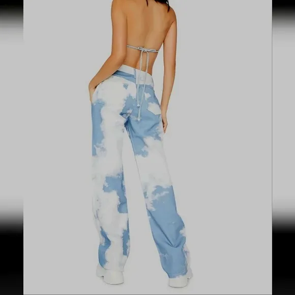 JADED London Cloud Print Boyfriend Fit Baggy Loose High Waist Denim Jeans Siz 26