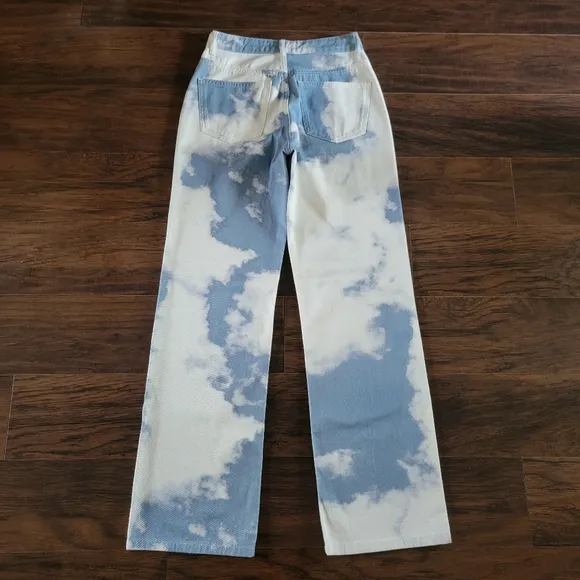 JADED London Cloud Print Boyfriend Fit Baggy Loose High Waist Denim Jeans Siz 26