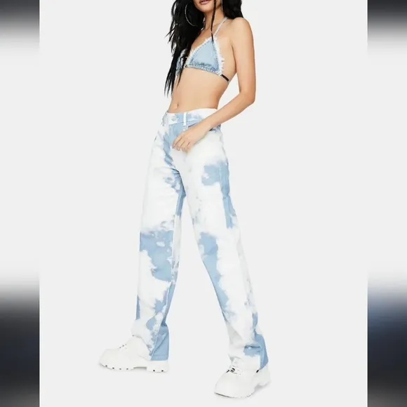 JADED London Cloud Print Boyfriend Fit Baggy Loose High Waist Denim Jeans Siz 26