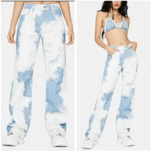 JADED London Cloud Print Boyfriend Fit Baggy Loose High Waist Denim Jeans Siz 26