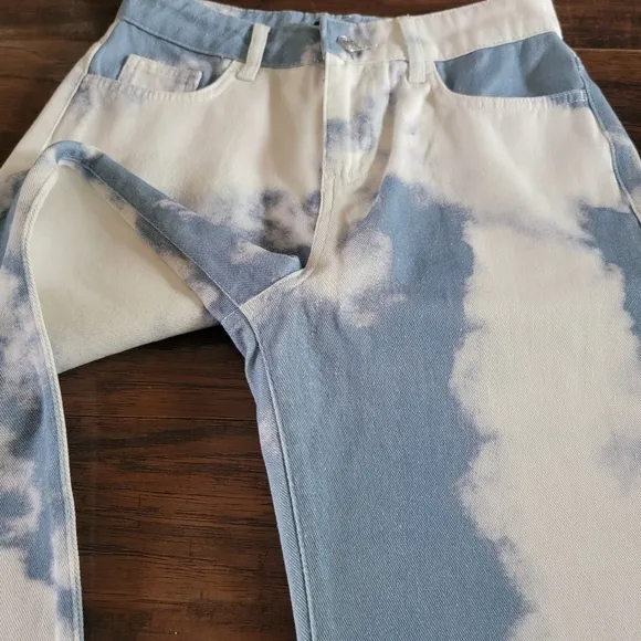 JADED London Cloud Print Boyfriend Fit Baggy Loose High Waist Denim Jeans Siz 26